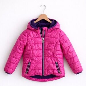 Michael Kors Girls Pink Puffer Jacket 2T Hooded Zip Coat